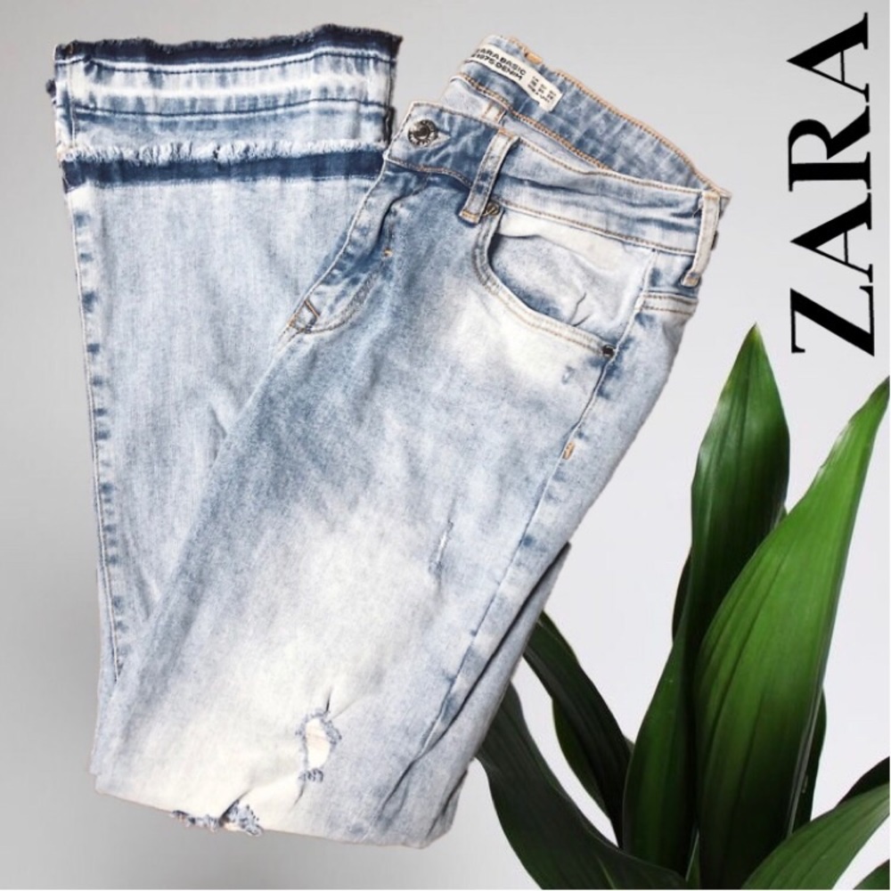 Zara Basic Light Wash Flare Capris - image 2
